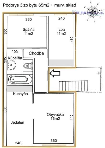 Predaj rekonštr. 3izb bytu 65m2 na 1.z 3.posch. v centre GA