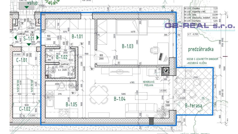 GA-HODY_B: Predaj 2izb bytu 56m2 na prízemí tehl. bytovky