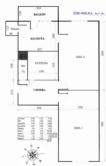 Predaj 2izb bytu 67m2 na 2posch. rekonštr. bytovky